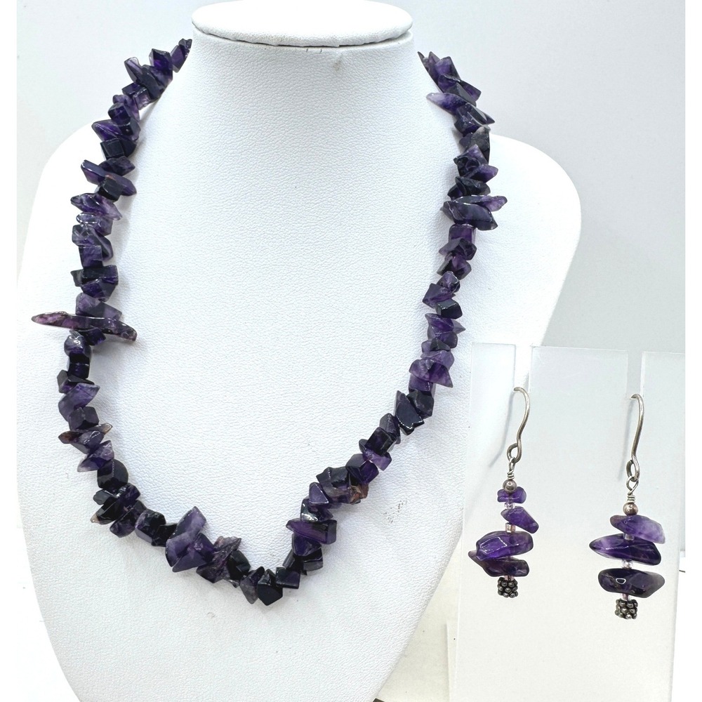 Amethyst Chip Necklace and Earring Set Purple Semi Precious Stone Boho Jewelry